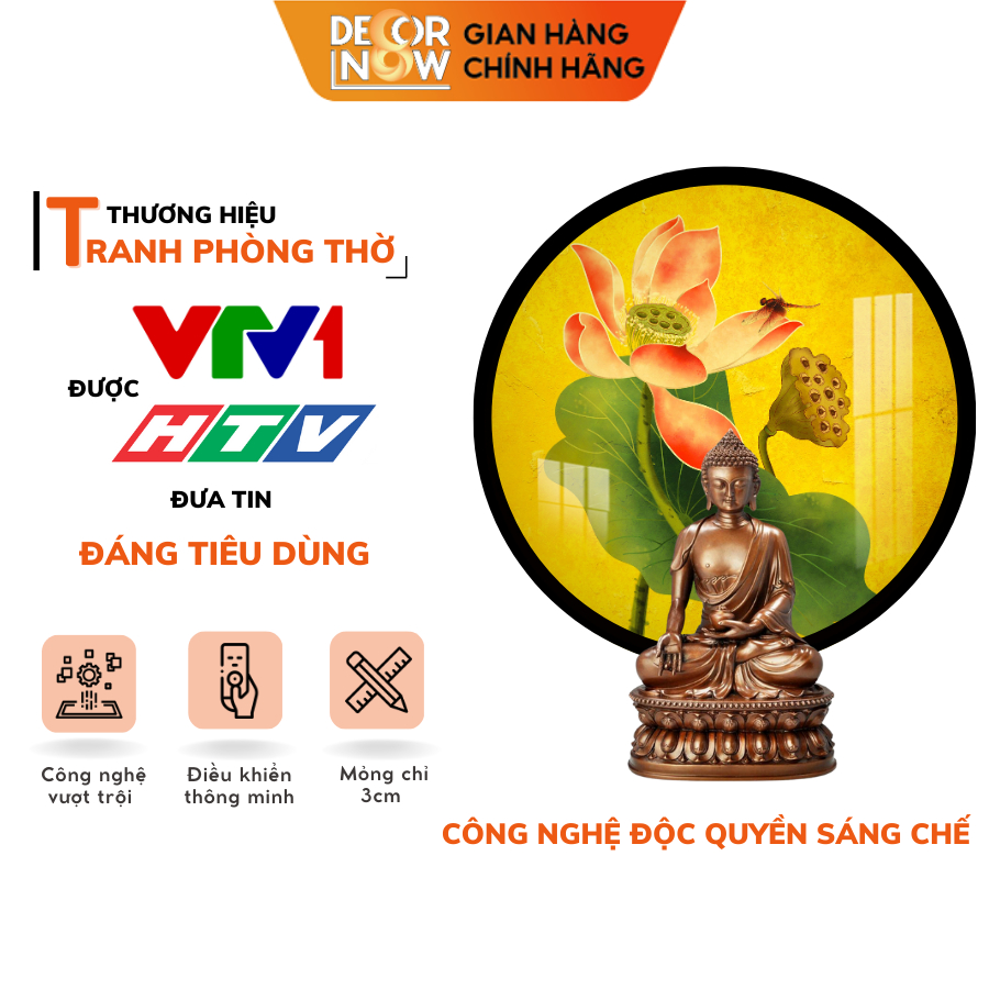 Đèn hào quang phật in tranh trúc chỉ DECORNOW 20,30 cm, trang trí bàn thờ, hào quang trúc chỉ HOA SEN DCN-15