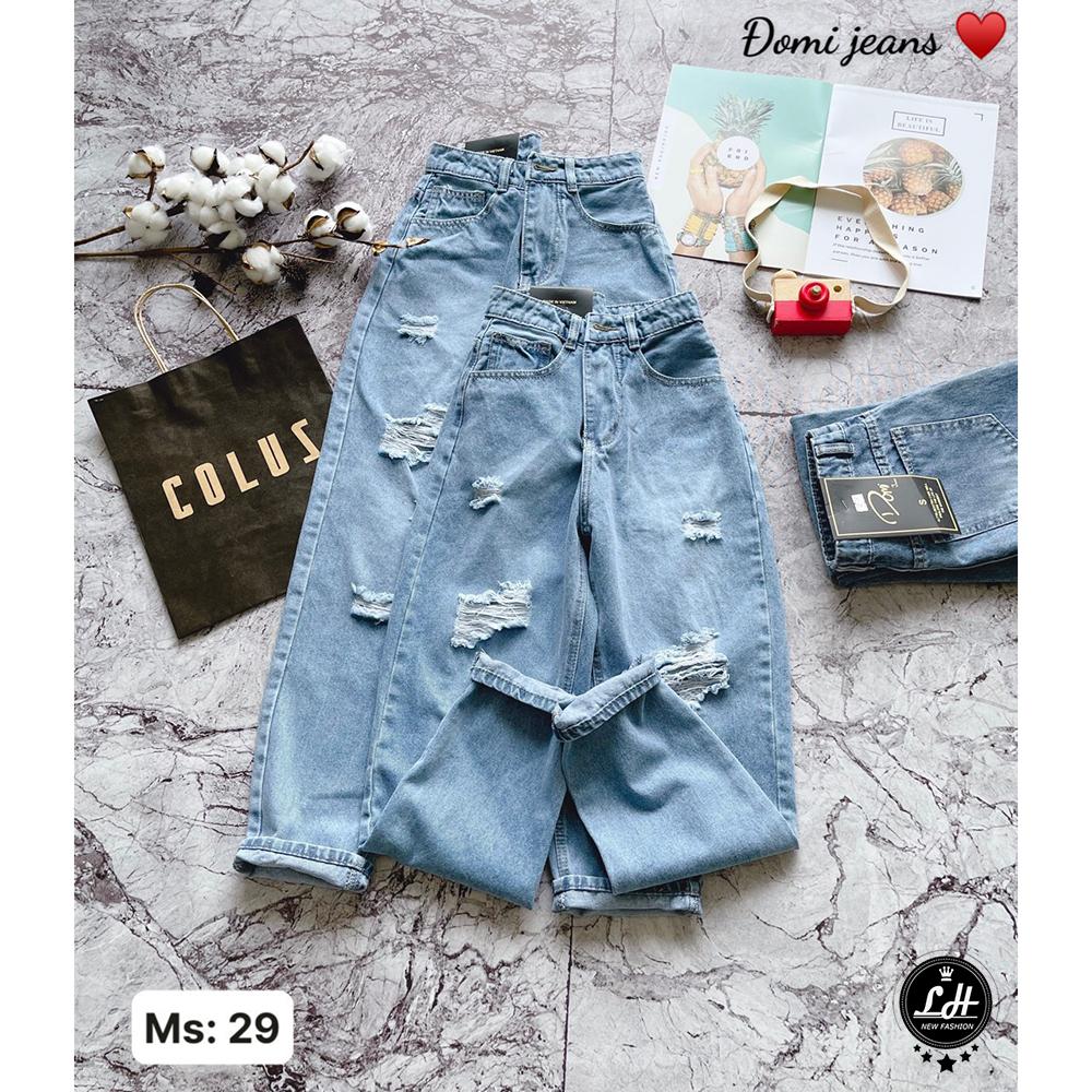 Quần baggy jean nữ rách tua rua lưng cao siêu chất Lê Huy Fashion MS 29