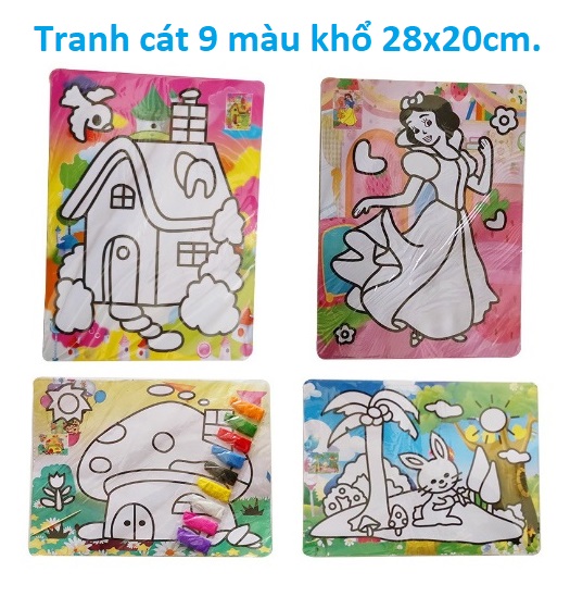 Set 5 tranh cát màu khổ lớn kèm cát 9 màu cho bé thỏa sức sáng tạo ( khổ 20x28cm )