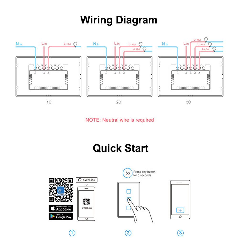 Công tắc đèn tường WiFi thông minh APP / Bộ hẹn giờ điều khiển cảm ứng SONOFF T0US3C-TX