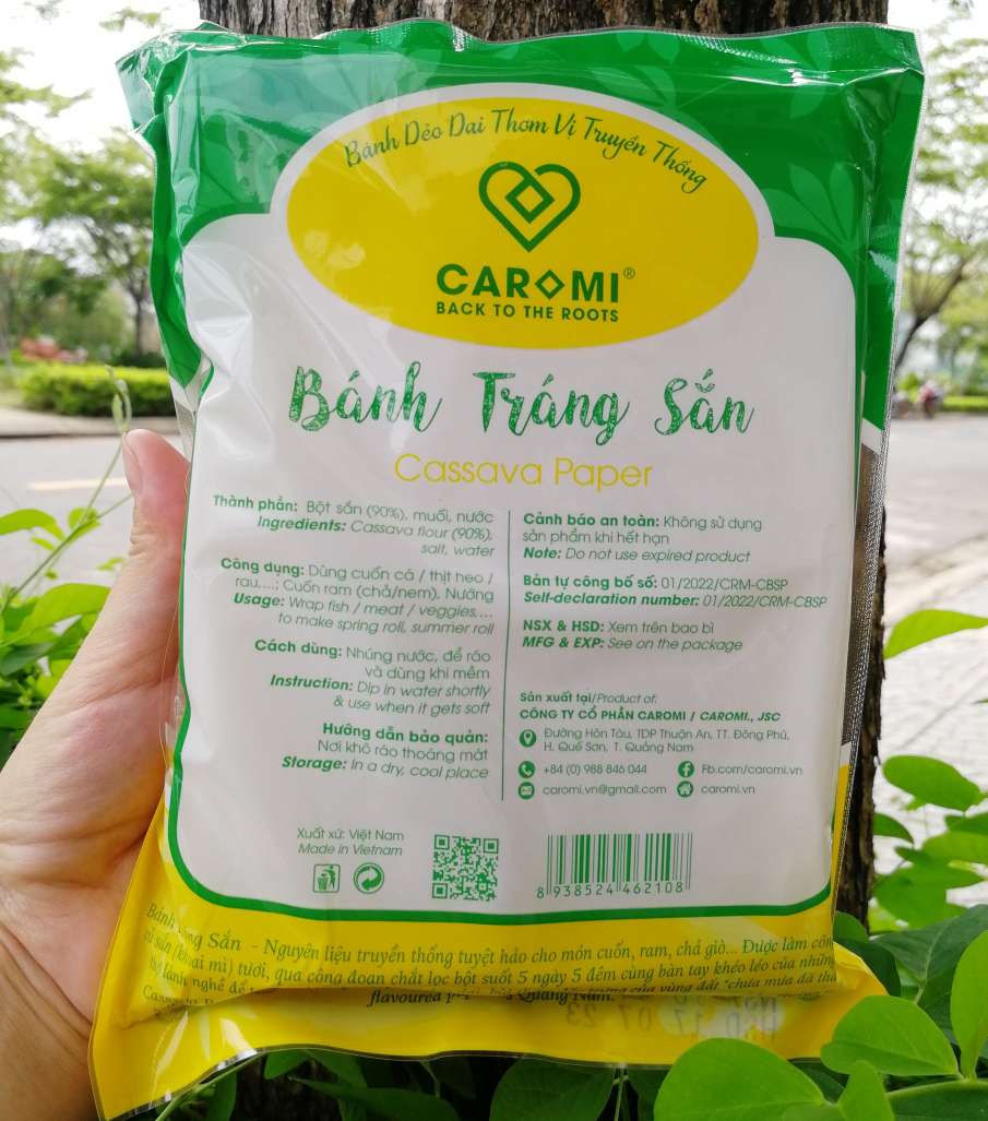 Bánh Tráng Sắn bột lọc - Đặc sản Quảng Nam, Thực phẩm sạch, nguyên chất, lowcarb, không cholesterol, tốt cho người tiểu đường, ăn kiêng, giảm cân, thương hiệu Caromi, gói 150g