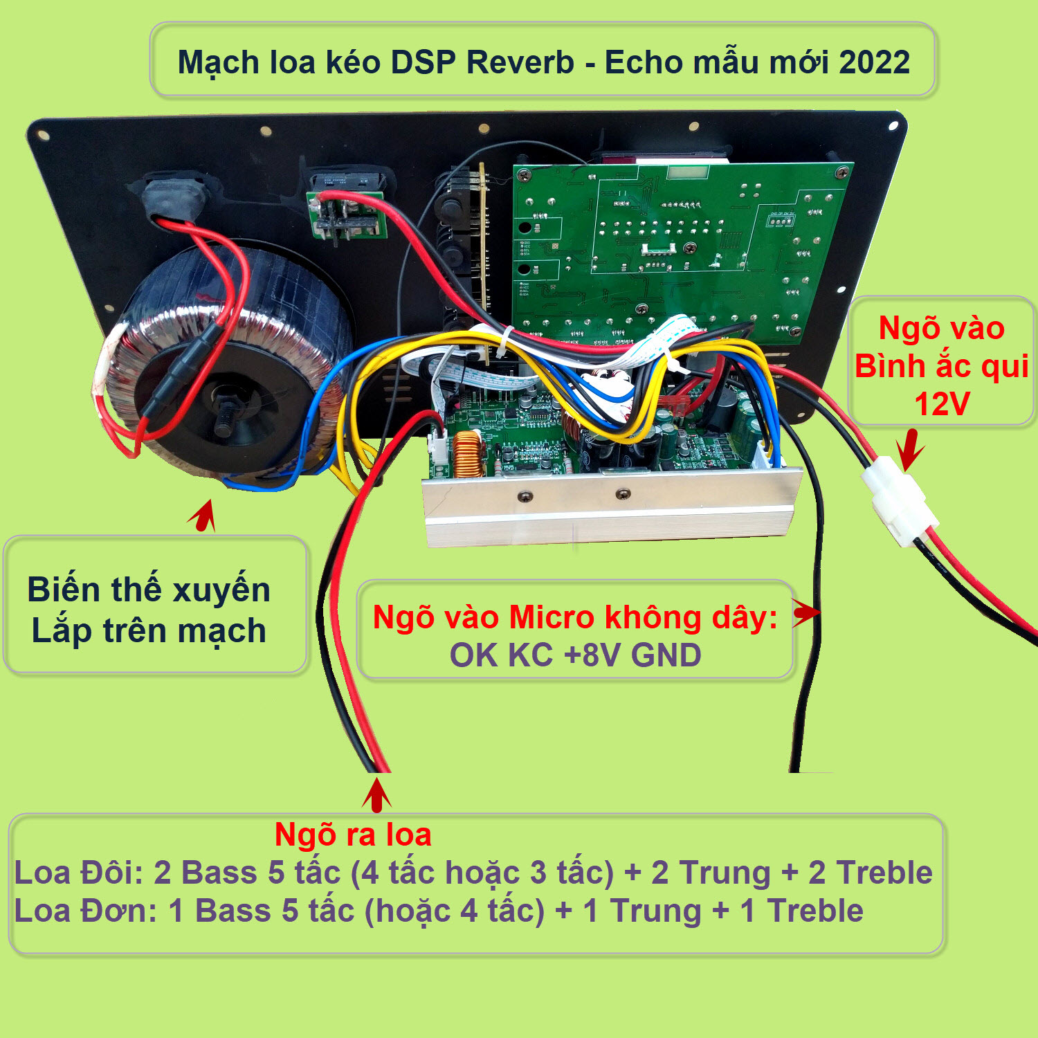 Mạch loa kéo Reverb DSP chạy FET công suất 200W 8 ôm – 400W 4 ôm, loa kéo ĐÔI 5 – 4 – 3 tấc hoặc loa kéo ĐƠN 5 – 4 tấc - NGANG