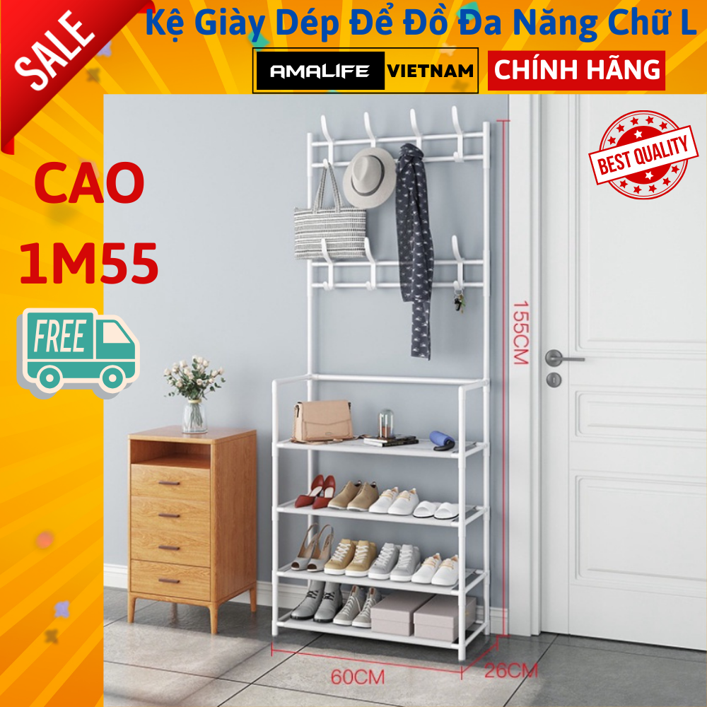 Kệ Để Giày Dép Inox 5 Tầng Chính Hãng Amalife, Giá Để Giày Inox 5 Tầng - Chọn Màu - Kệ Chứ L Màu Trắng