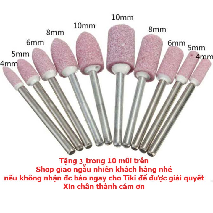 5 mũi mài khắc phay gỗ nhựa mài kim loại mũi hợp kim vonfram chân 3ly đầu 6mm tặng 3 mũi đá chân 3ly