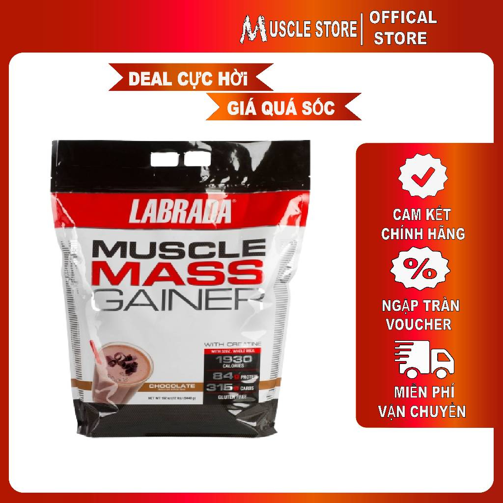 Chính Hãng Labrada Muscle Mass Gainer 5.4Kg Sữa Tăng Cân Tăng Cơ Bổ Sung 1265 Calo, 52G Protein &Amp; Vitamin - Chocolate - Không Quà