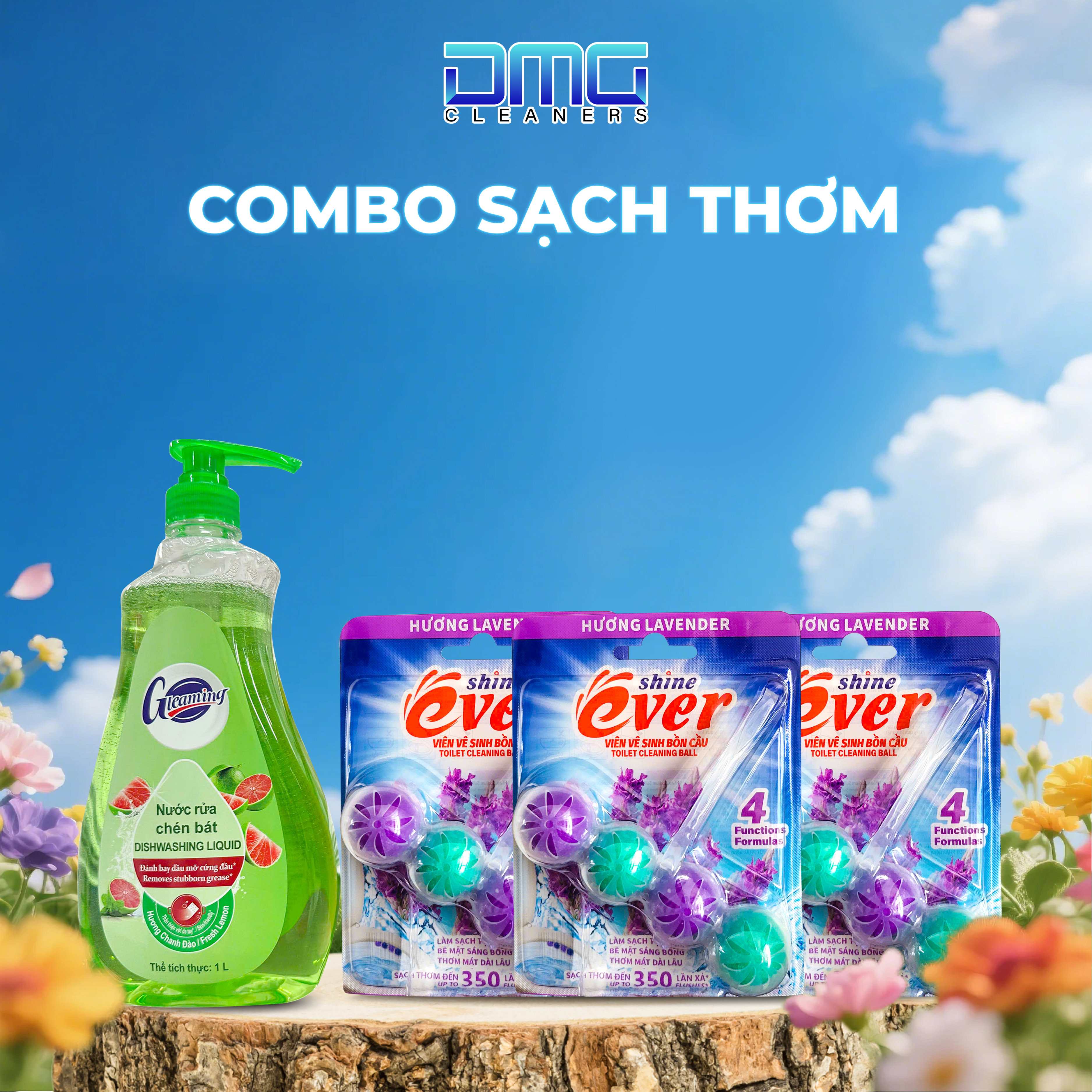 Combo 1 Chai Nước Rửa Chén Hương Chanh Dây 1L + 3 Vỉ treo Bồn Cầu Hương Chanh