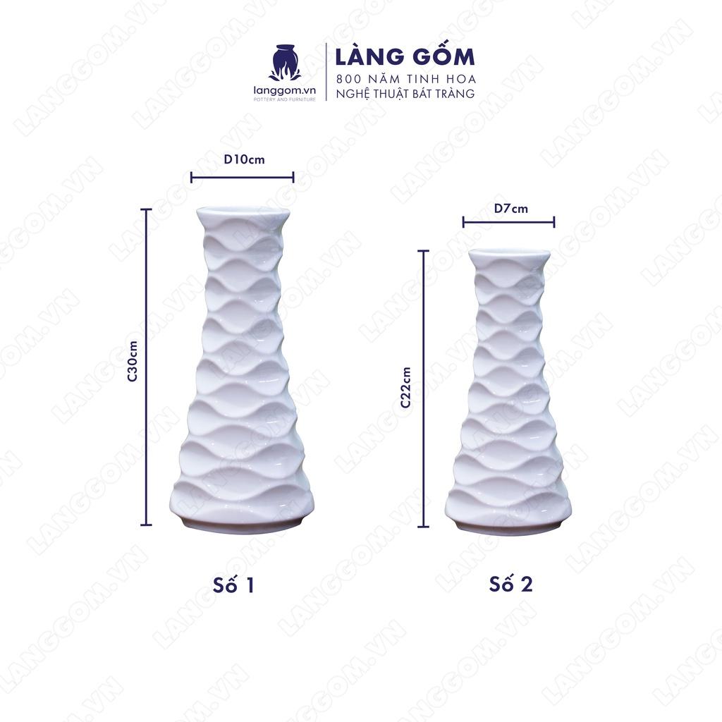 Bình hoa, lọ hoa Gốm sứ Bát Tràng cao cấp Men trắng chai sóng dùng làm quà tặng, trang trí - Làng Gốm Bát Tràng