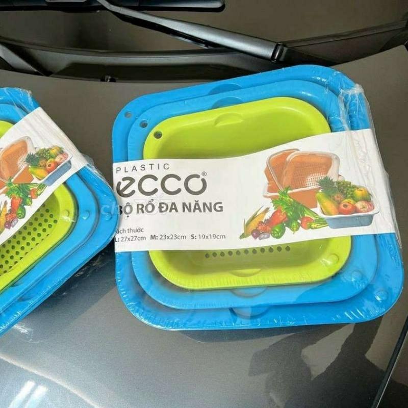 Bộ rổ nhựa kèm thau ECCO 6 món đựng thực phẩm rau quả đa năng - Set rỗ nhựa cao cấp 6 món 3 kích thước khác nhau