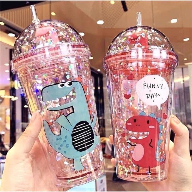 Cốc khủng long kèm ống hút 2 lớp