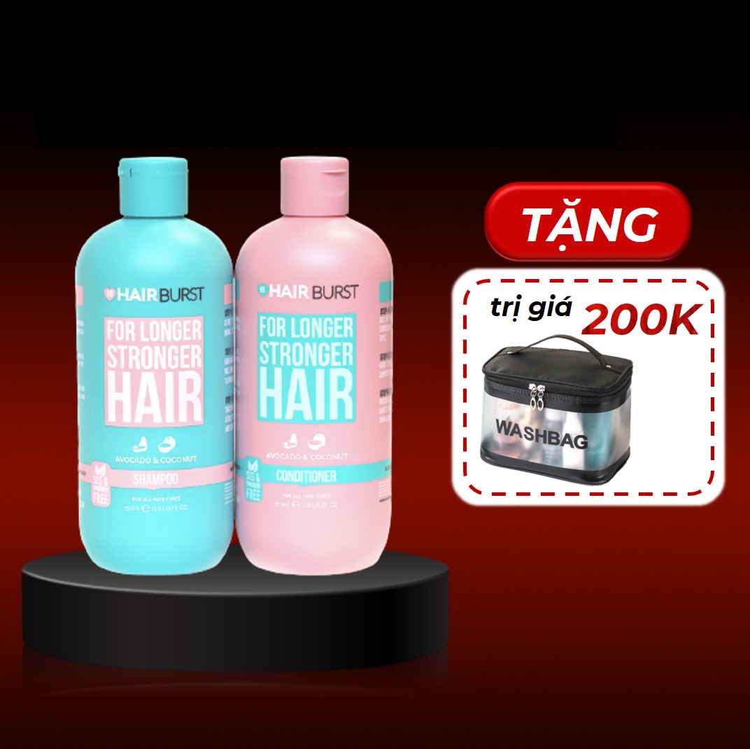 Combo Gội Xả HAIRBURST Kích Thích Mọc Tóc For Longer Stronger Hair 350ml/Chai+ Tặng Kèm Túi Đựng Mỹ Phẩm