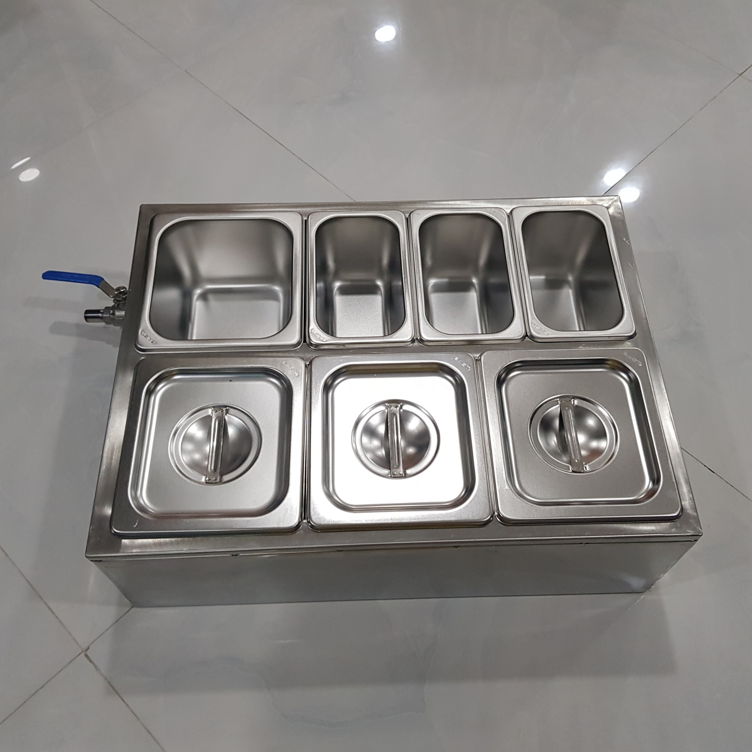 combo đựng topping bằng inox thùng giữ lạnh và khay inox 304