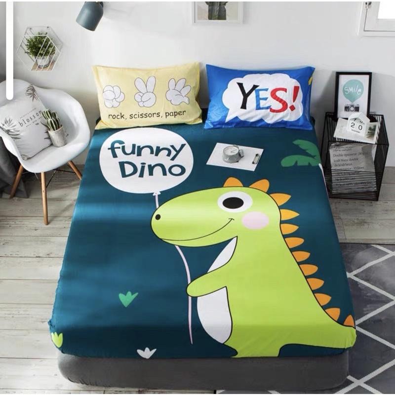 Bộ Ga Gối 3 Món Cotton 100% Hàng Nhập Khẩu Cao Cấp Mẫu Khủng Long Cho Bé Trai