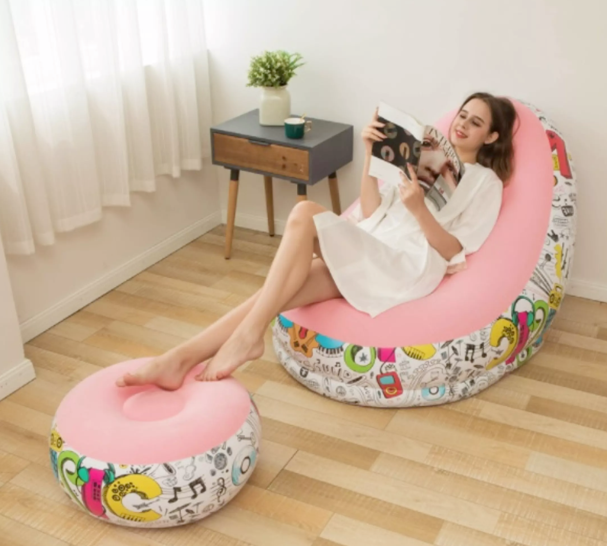 PinkMuice Ghế Bơm Hơi Nghỉ Ngơi kèm Gác Chân