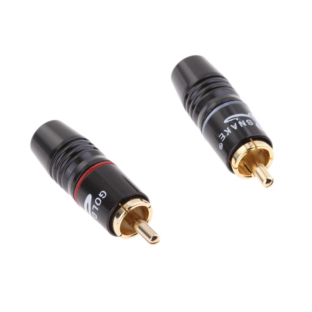 2-5pack 2X Copper AV RCA Plug Audio Cable Male Connector Gold Plated Hi Loud