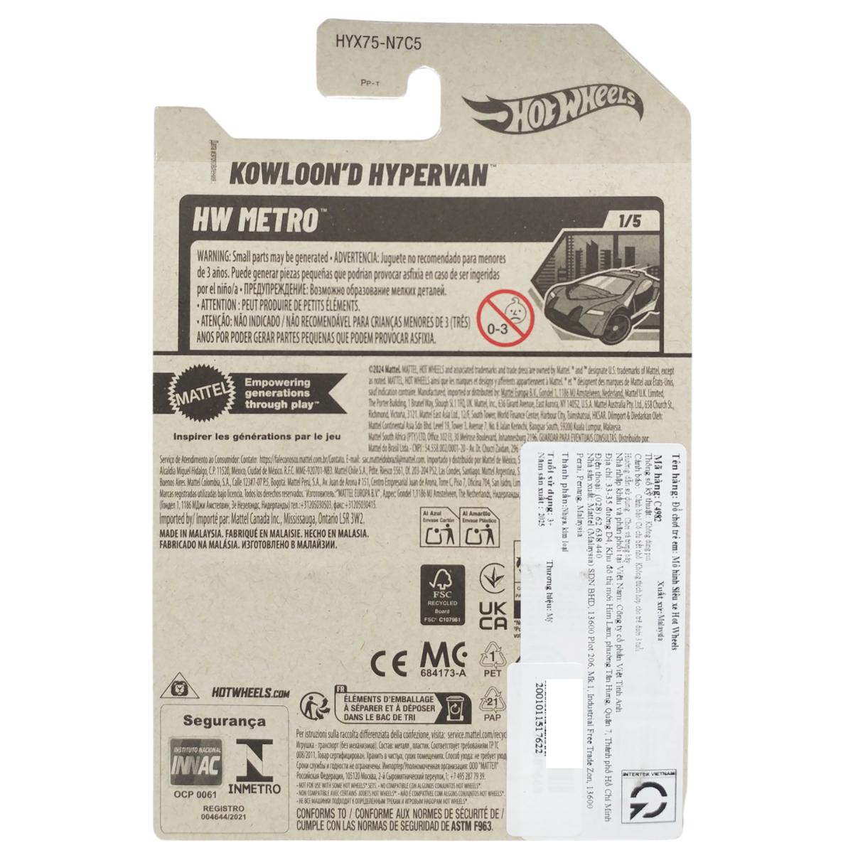 Siêu Xe Hot Wheels C4982 - 6/250 - Kowloon'd Hypervan (Mẫu Màu Giao Ngẫu Nhiên)