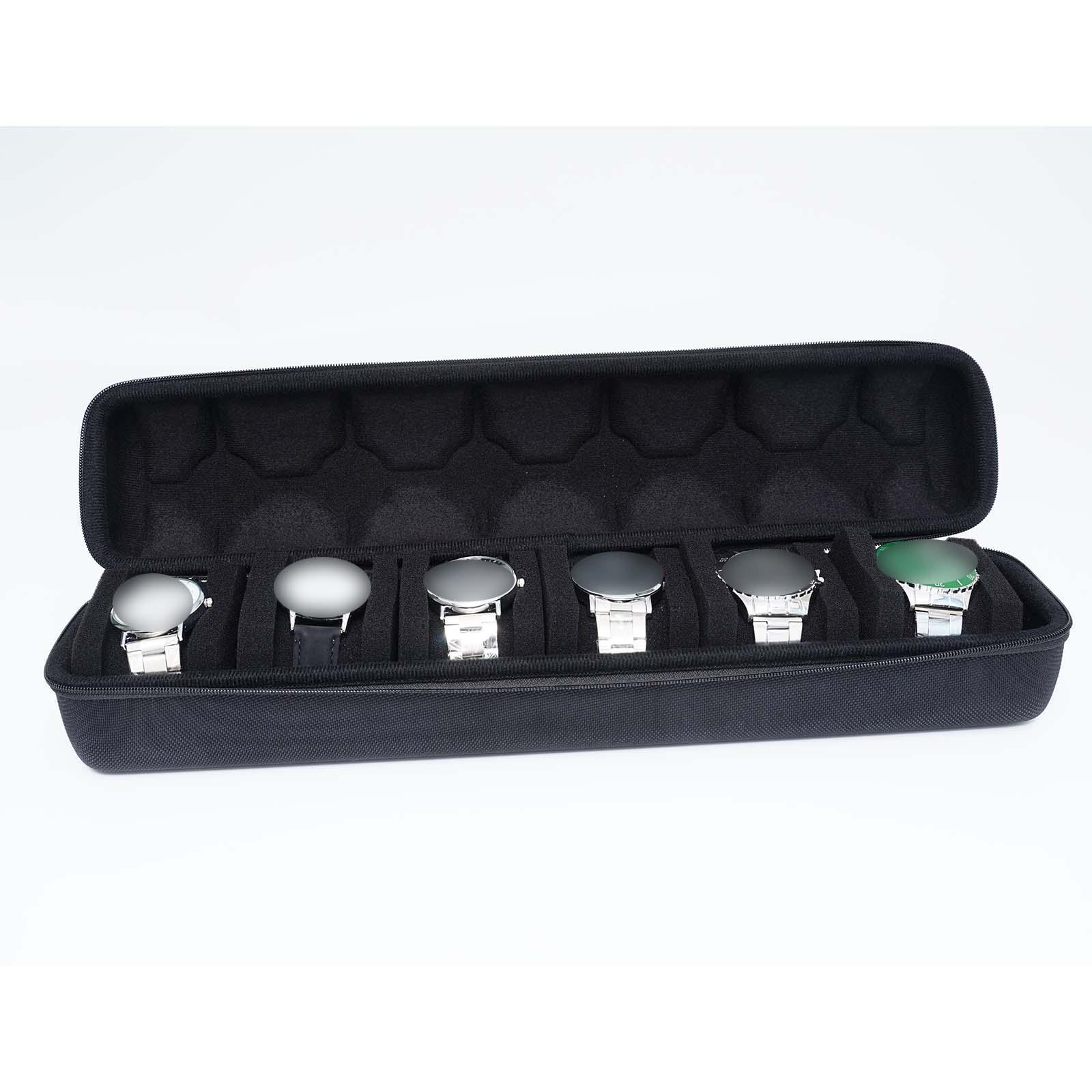 6 Slots Watch Roll Travel Case EVA Hard Shell Watch Holder Zipper Case