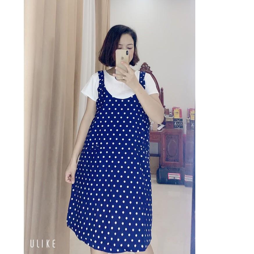 Váy bầu giả yếm chấm bi -