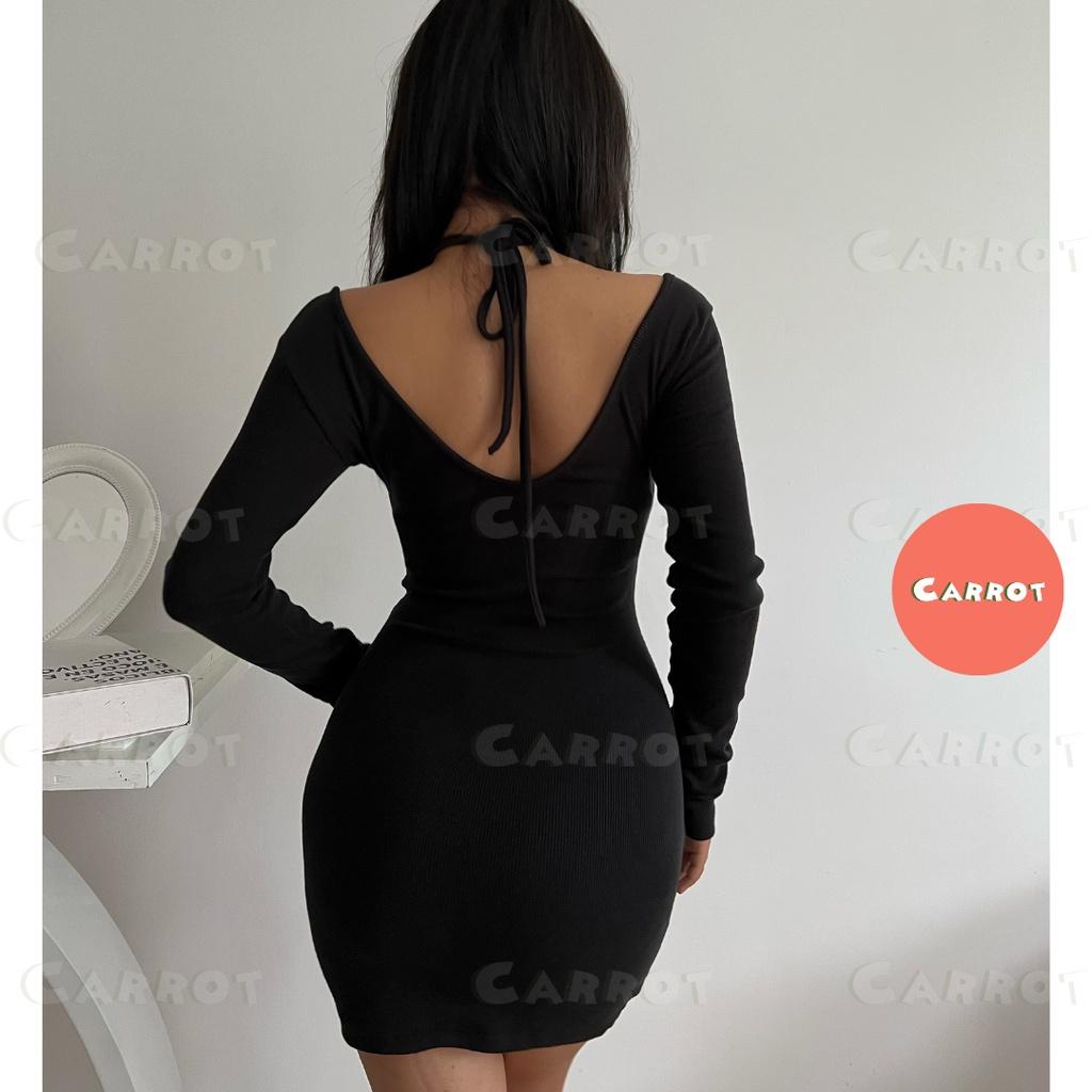 Đầm body sexy hở lưng hở eo váy ôm cổ yếm hở vai cột dây quyến rũ sang chảnh màu trắng thun gân carrotxinhdep trắng, đen