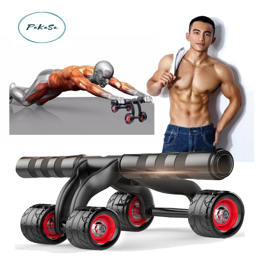 Con Lăn Tập Cợ Bụng 4 Bánh Thương Hiệu PaKaSa Được Tặng Kèm Thảm Lót - Hàng Chính Hãng