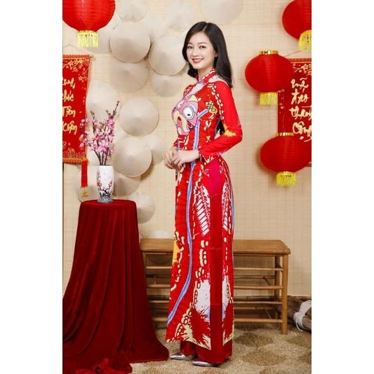 SÉT ÁO DÀI HỌA TIẾT KỲ LÂN IN 5D