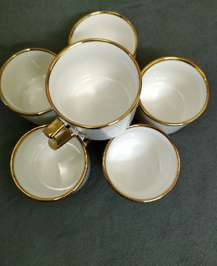 Set 6 cốc sứ quai viền vàng cao cấp