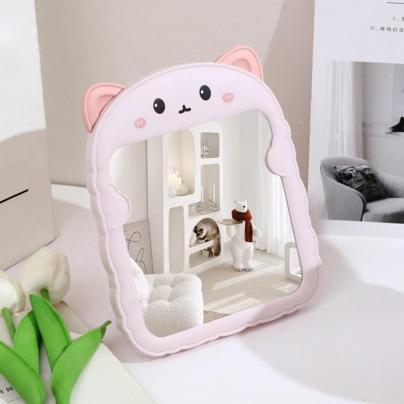 Gương trang điểm để bàn, gương để bàn tai gấu mini decor phòng xinh xắn