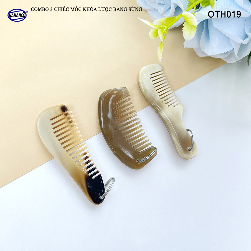 Combo 3 Móc treo chìa khóa / Chiếc lược mini bằng sừng trâu (OTH019) Nhỏ gọn - Tiện lợi