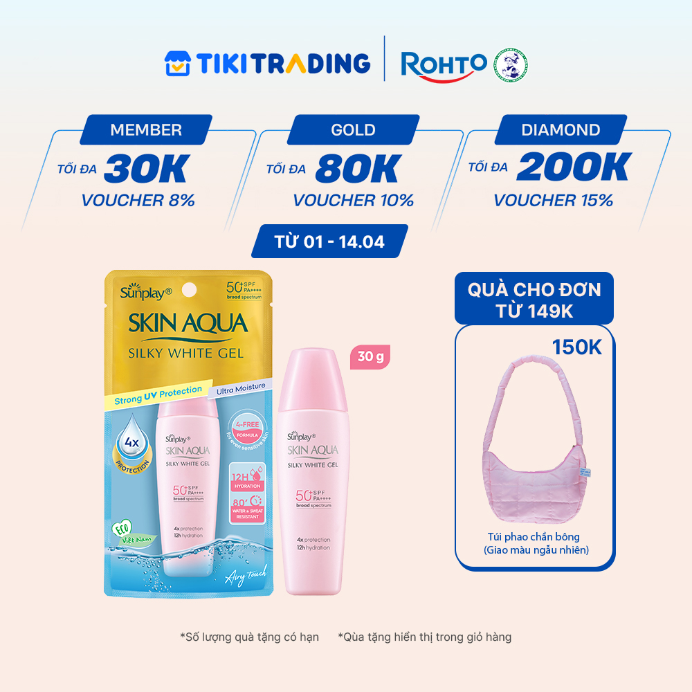 Kem chống nắng Skin Aqua dưỡng trắng & dưỡng ẩm, dùng hàng ngày dạng gel Sunplay Skin Aqua Silky White Gel Eco Việt Nam SPF 50, PA 30g