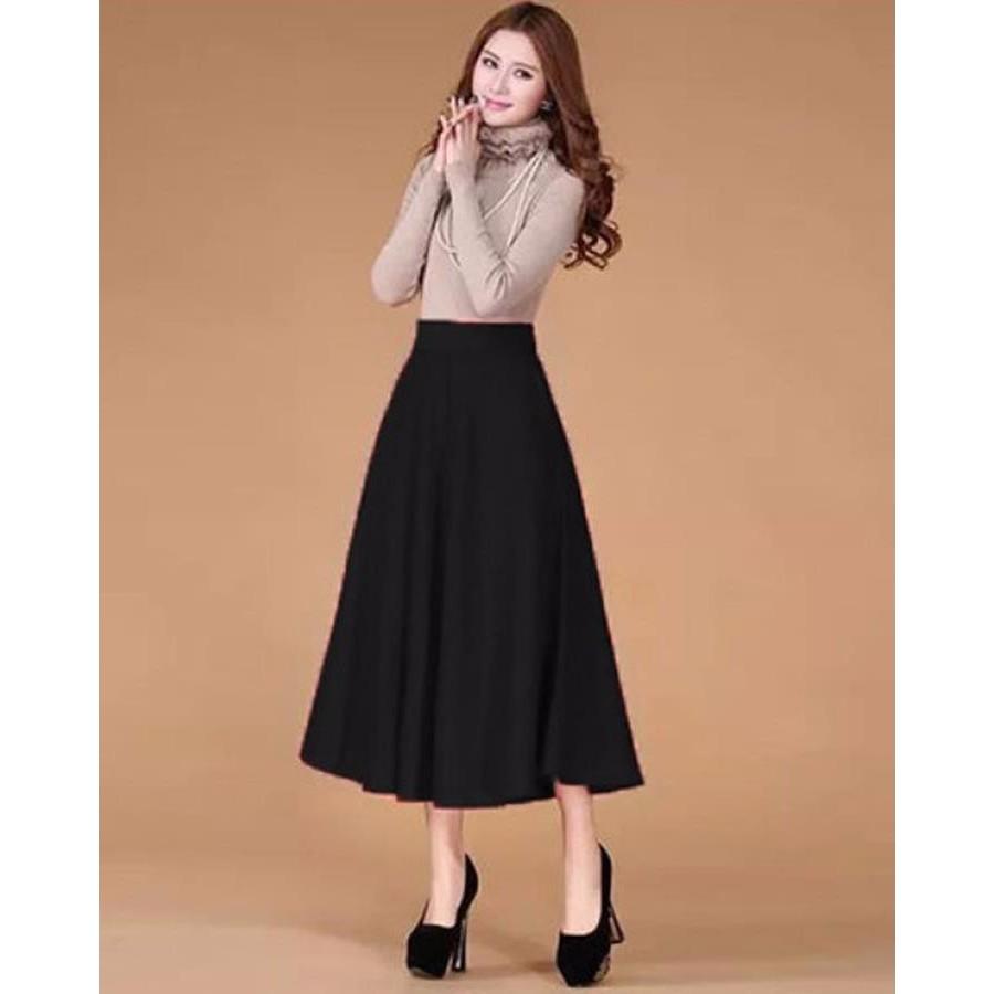 Chân váy xòe dài Hàn quốc (đen) - dài 70cm