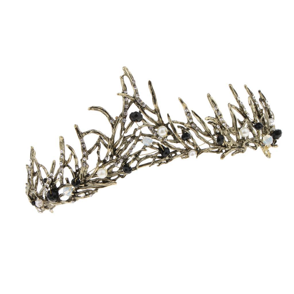 Wedding Crown Bridal Leaf Pearl Tiara Crystal Princess Hair Accessory Bronze