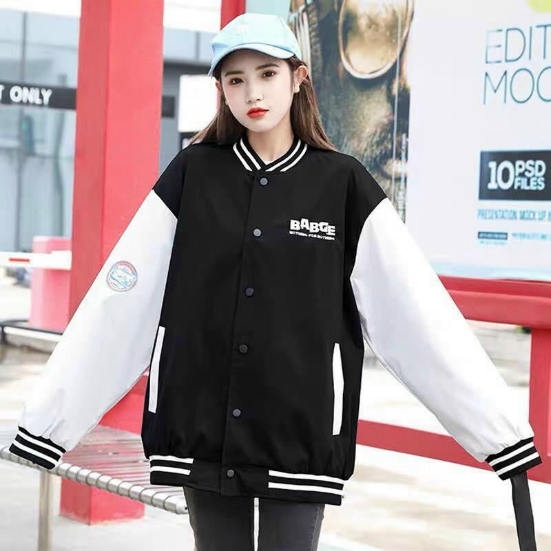 Áo Khoác Dù Hai Lớp Unisex, Áo Khoác Bomber Form Rộng 2 Màu Babge Nam Nữ Ulzzang, Labibi