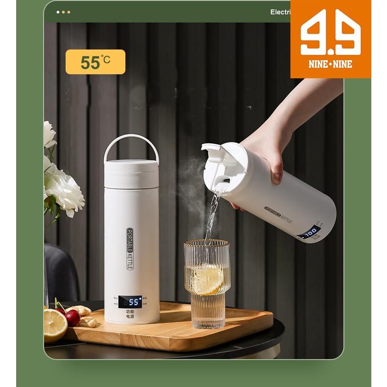 Ấm điện di động mini đa năng 2 trong 1, dung tích 500ml, Bình giữ nhiệt có thể nấu nước sôi hiển thị nhiệt độ