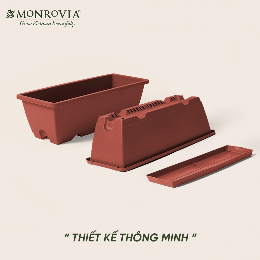 Combo chậu nhựa trồng cây chữ nhật kèm giỏ treo hoa ban công Monrovia, chậu trồng rau, khay trồng rau, trồng hoa
