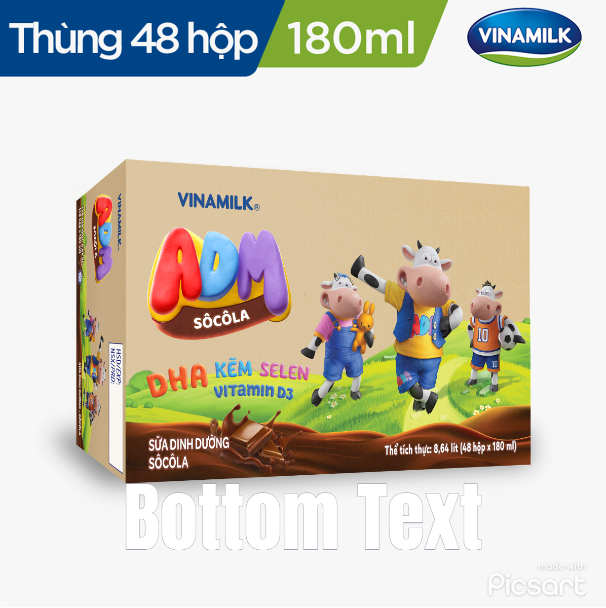 Sữa dinh dưỡng Sôcôla Vinamilk ADM - Thùng 48 hộp 180ml