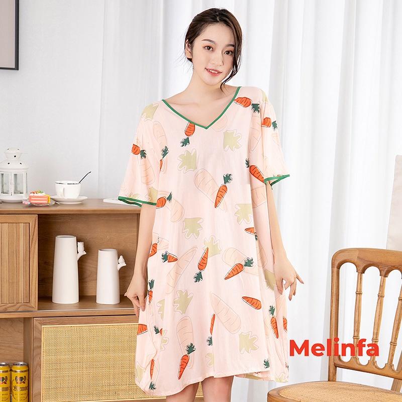 Váy ngủ ngắn tay, đầm mặc nhà cổ V gợi cảm freesize vải lanh cotton lụa tự nhiên thoáng mát nhiều màu mã VAV0270