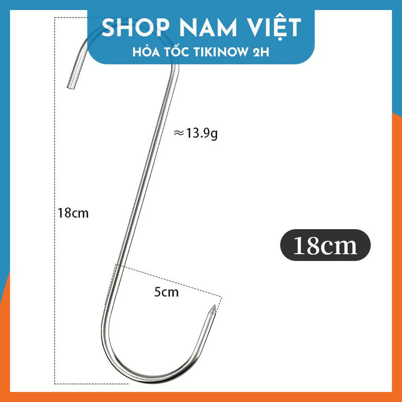 Set 5 Móc Chữ S NHỌN Inox Treo Thịt Cá