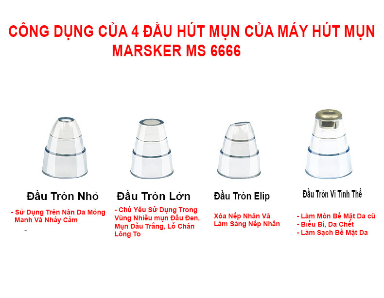 Máy hút mụn đầu đen đa năng cao cấp MARSKE MS 6666 Gồm 4 đầu hút mụn và Xông hơi nước - Hàng Chính Hãng