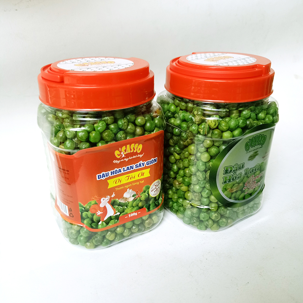 Combo 1kg Đậu Hòa Lan Sấy Giòn Vị Tỏi Ớt_Đậu Hòa Lan Sấy Giòn Vị Muối O'Casso (500g/hộp)