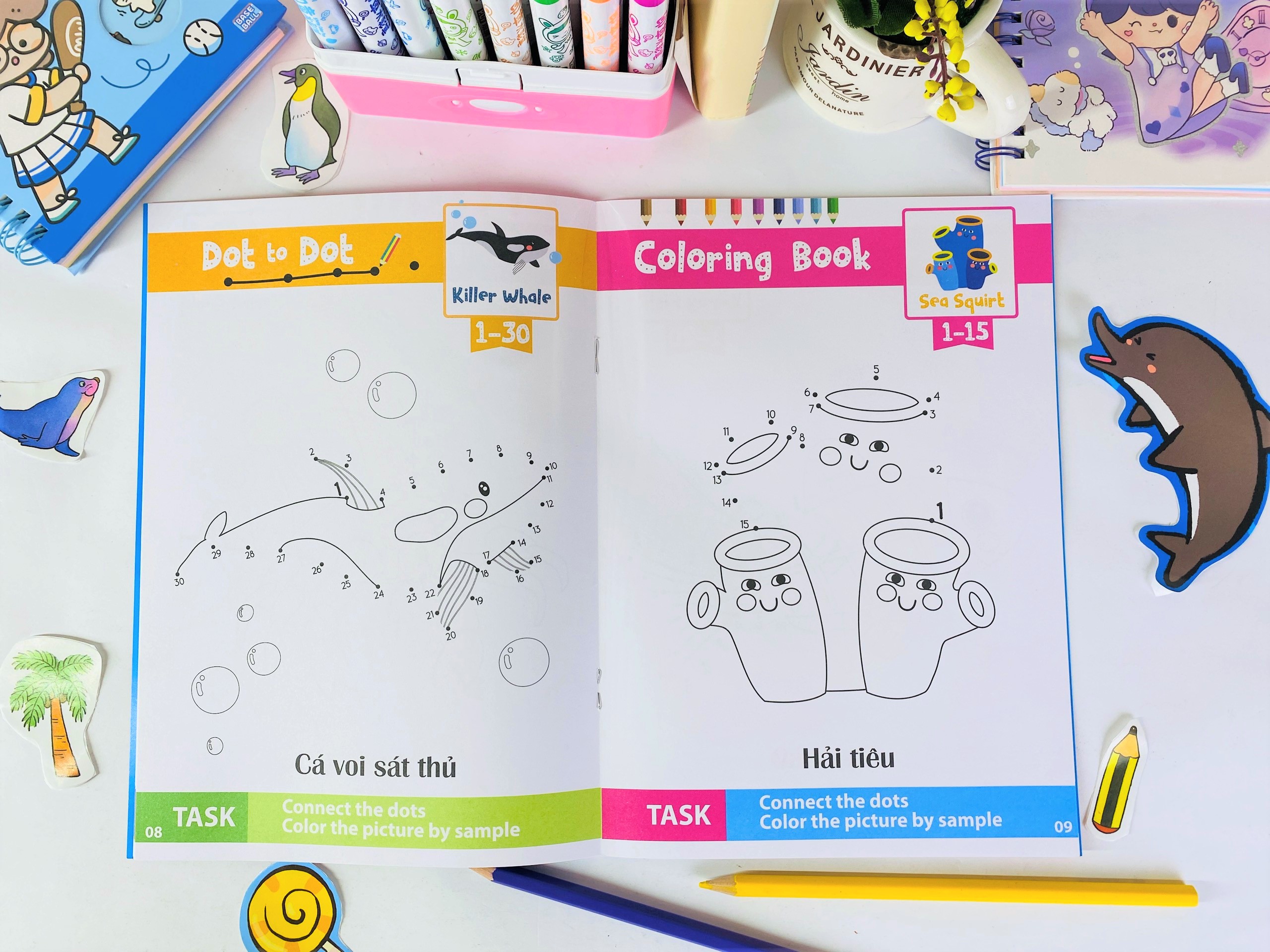 Sách - Combo 8 Cuốn: Nối số & Tô màu thông minh thế giới động vật - Song ngữ Việt Anh - ndbooks