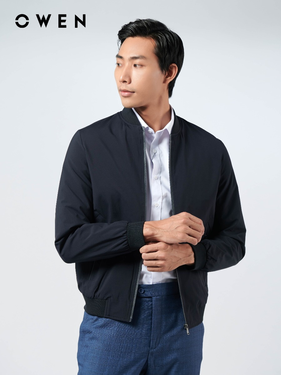 OWEN - Áo khoác gió nam 2 lớp dáng bomber màu xanh đen 220719 - Áo khoác thể thao