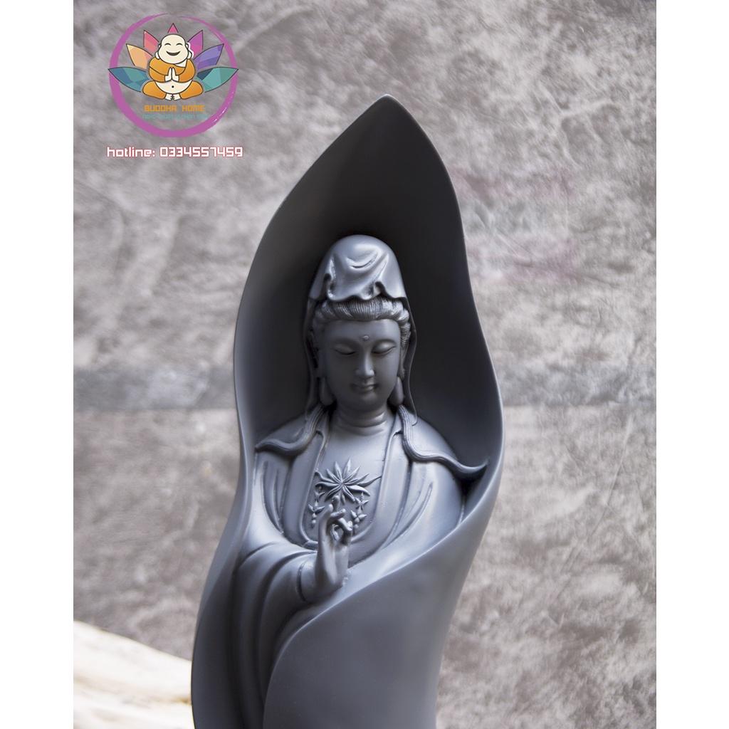 Tượng Mẹ Quan Âm cao 46cm màu xám tu trang trí nội thất nhà cửa- phong thủy- thờ cúng