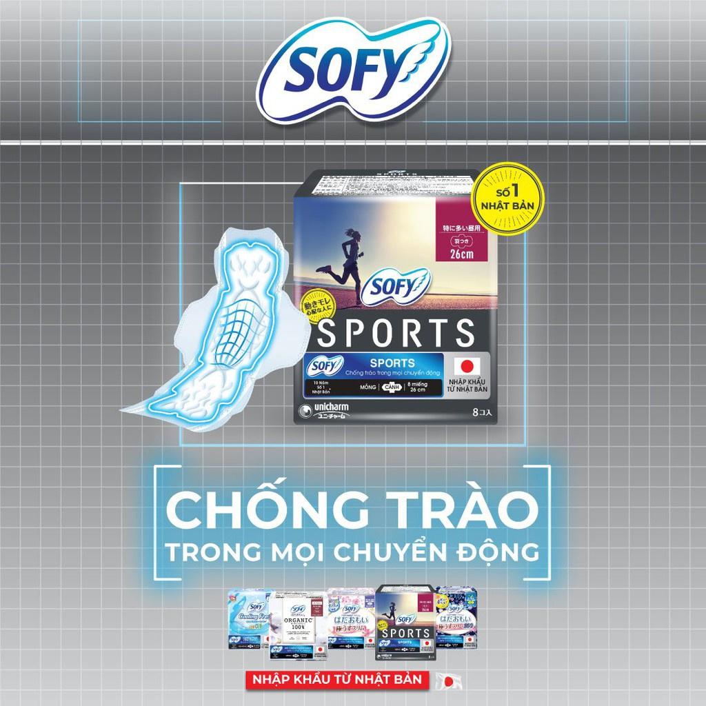 Băng Vệ Sinh Sofy Sports 26 Cm Chống Trào Trong Mọi Chuyển Động 8 Miếng