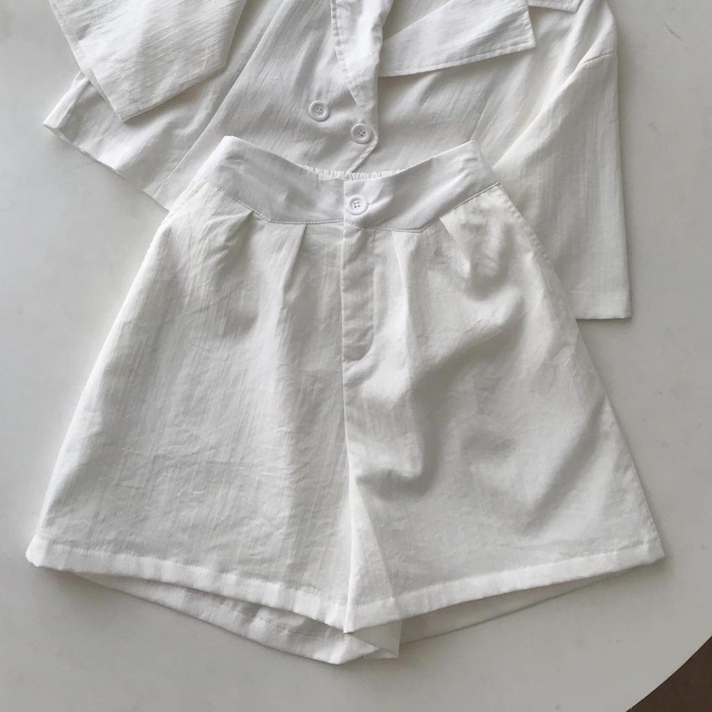 Set Đồ Bộ Nữ Form Rộng Chất Linen Siêu Mềm Set Đồ Áo Croptop Và Quần Short Nữ Sang Chảnh 2 Màu Trắng Đen GEBNI 8137