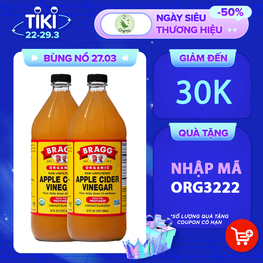 Giấm táo hữu cơ Organic Bragg 946ml (2 chai)