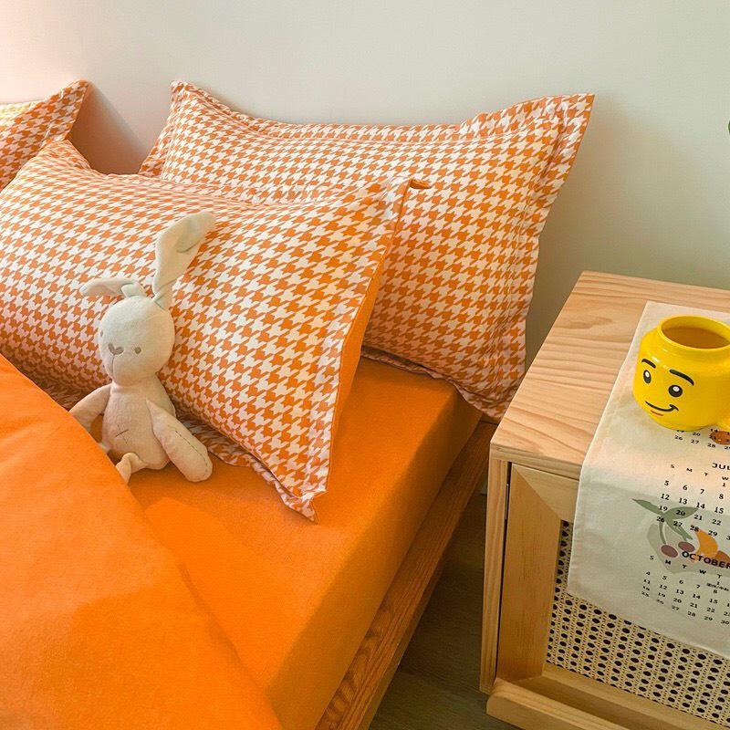 Bộ chăn ga gối Cotton poly M2T bedding, vỏ chăn mền, drap ga giường và 2 vỏ gối nằm, Pl roma cam