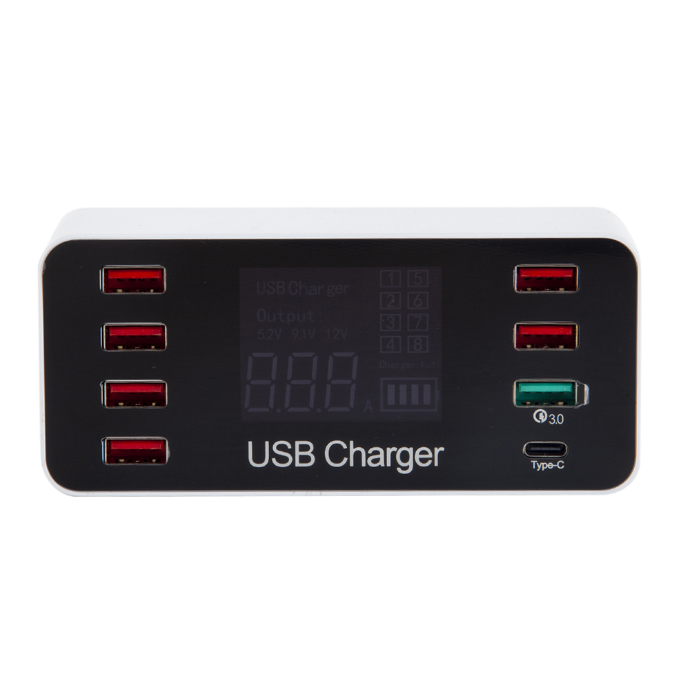 Bộ sạc USB thông minh đa chức năng Màn hình LCD 8 cổng AC100-240V - Trắng A9 Plus
