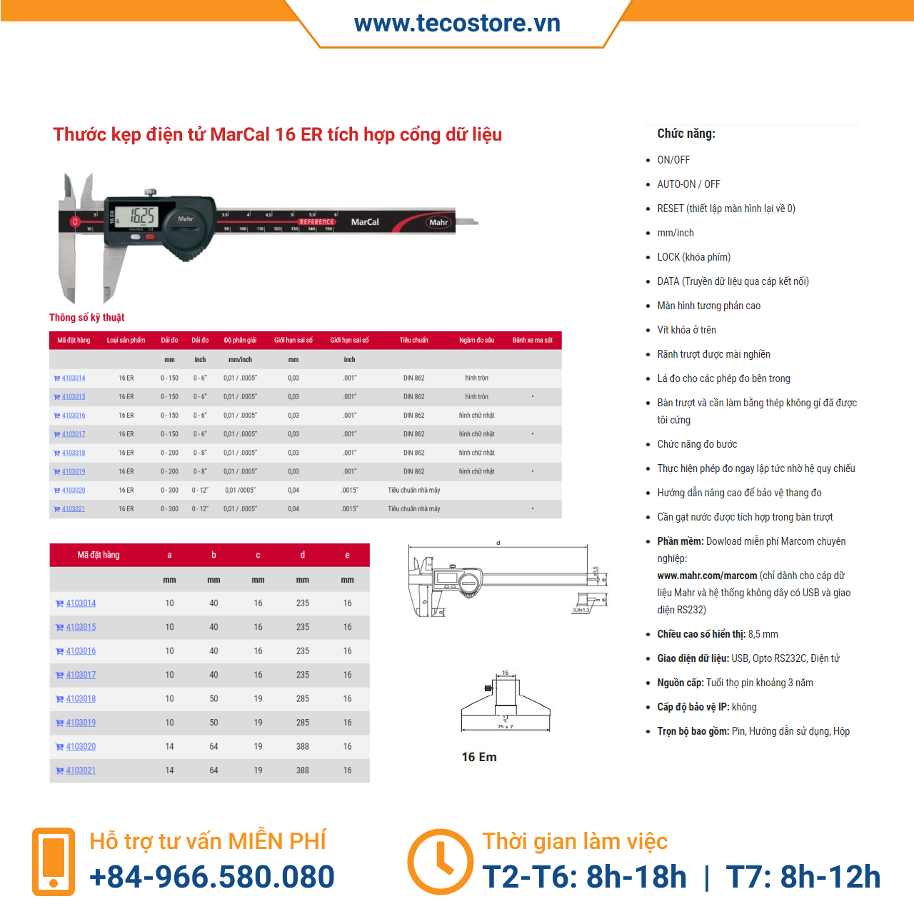 Thước kẹp điện tử MarCal 16 ER tích hợp cổng dữ liệu