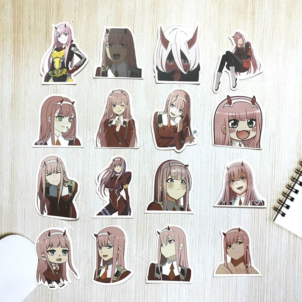 Bộ hình dán - sticker anime Zero Two - Darling in the Franxx dán trang trí laptop,máy tính bỏ túi,vali,điện thoại