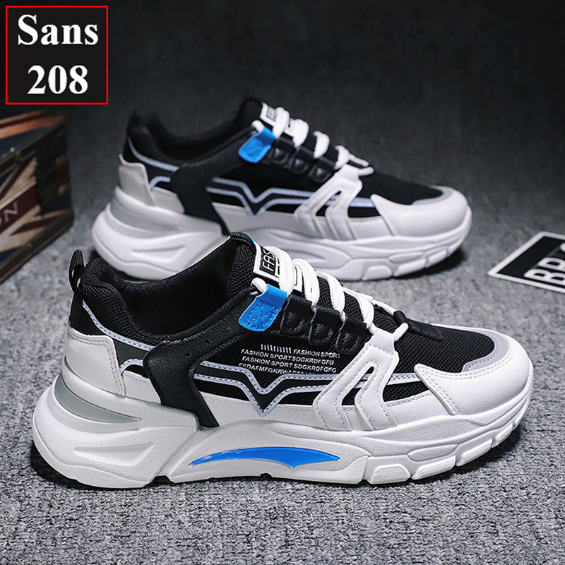 Giày thể thao nam sneaker đế cao Sans208 cổ thấp đen đỏ vàng xanh sport đẹp hàn quốc trẻ trung