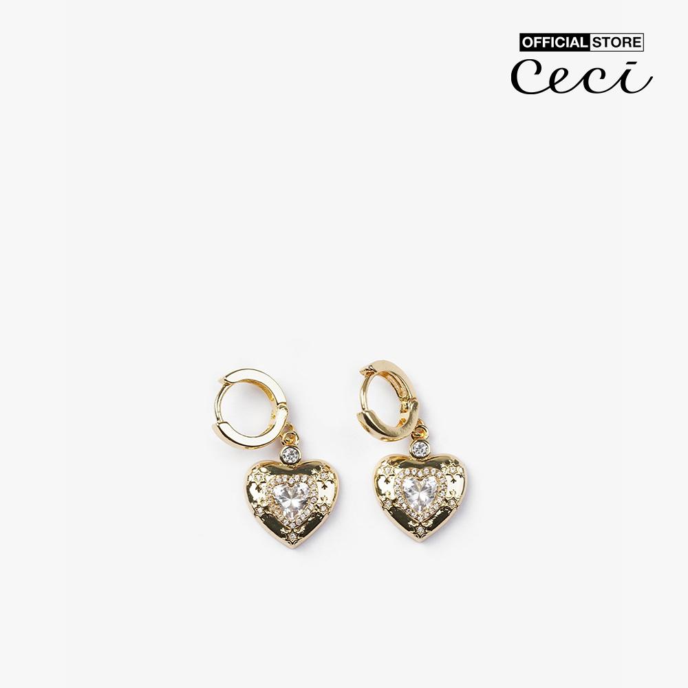 CECI - Khuyên tai nữ khoen tròn phối mặt trái tim đính đá sang trọng CC1-01000039